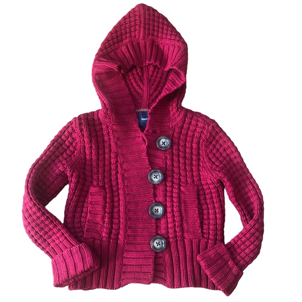 Gap Kids Red Knit Sweater Cardigan Hooded size small 6-7 years